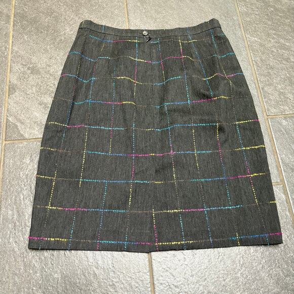 Nicola Italian Windowpane Pencil Skirt Grey Rainbow Details Office SZ 10 - Picture 4 of 7